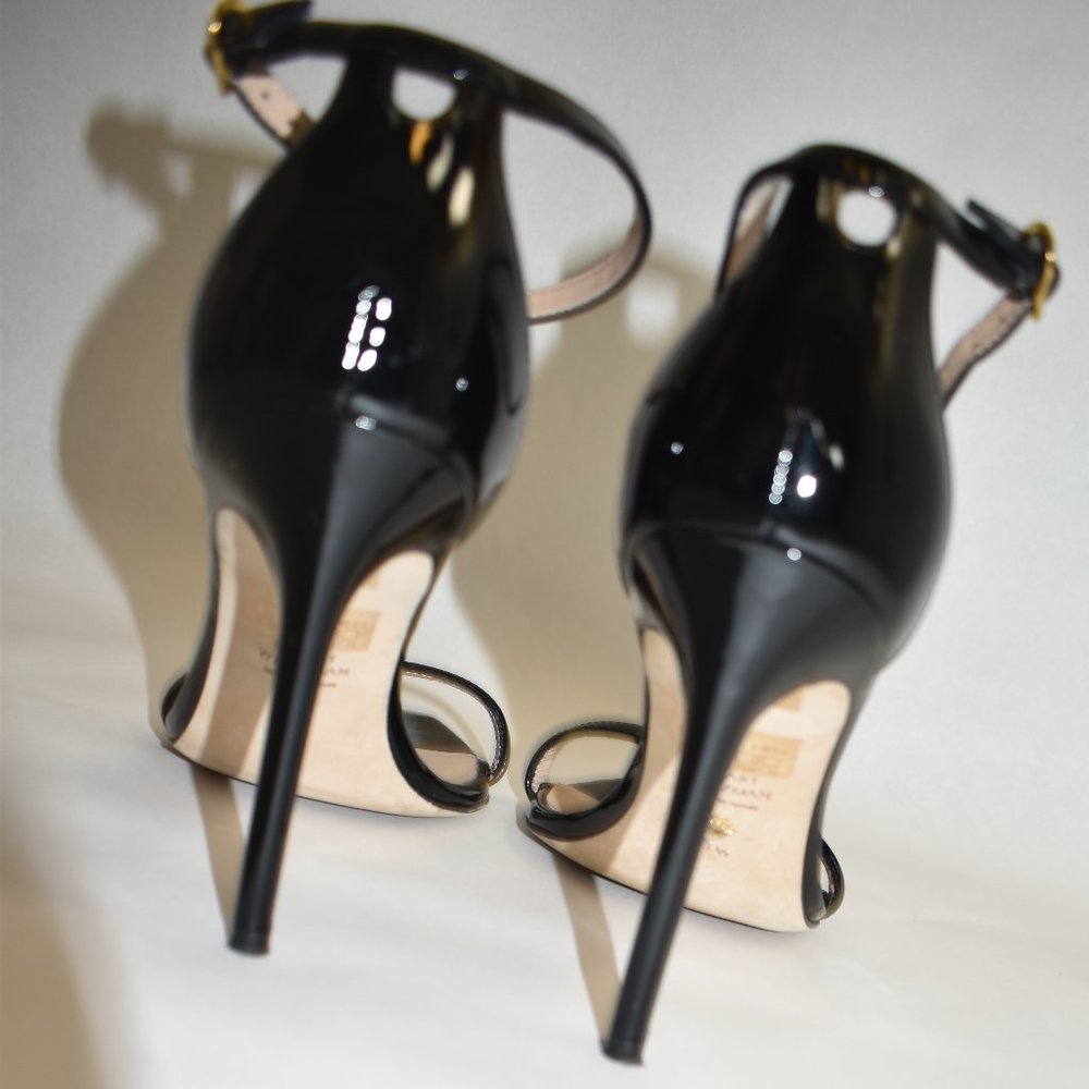 STUART WEITZMAN Nudist Curve 100 High Heel Sandals Patent Black 8.5 - Picture 6 of 8